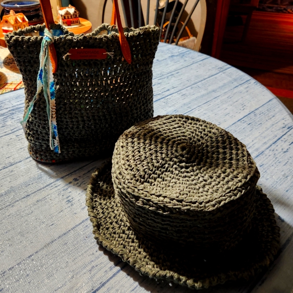 Handcrafted unique crochet tote fully lined ready for Spring.